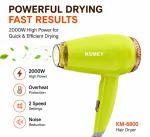 KEMEY KM-6821 Professional Hair Dryer 2000W | Hot & Cool Air | Foldable Handle | Overheat Protection - Image 4