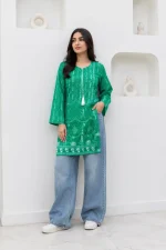 1 Pc Women's Stitched Arabic Lawn Block Printed Shirt – Azadi Special Collection