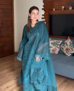 Teal Majestique Lawn Cotton Embroidered Dress | Elegant Summer Wear