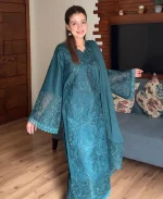 Teal Majestique Lawn Cotton Embroidered Dress | Elegant Summer Wear - Image 4