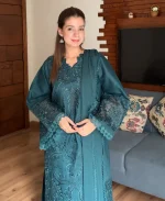 Teal Majestique Lawn Cotton Embroidered Dress | Elegant Summer Wear - Image 6