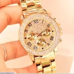 Luxury Golden Crystal Roman Numeral Dial Watch for Men – Elegant Premium Wristwatch