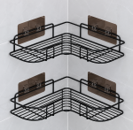 Stainless Steel Black Corner Bathroom Rack – Rustproof Wall-Mounted Shower Storage Shelf - Image 4