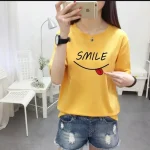 Women’s Stitched Cotton Net Printed T-Shirt – Stylish Casual Short Sleeve Top