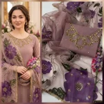 3 Pcs Women's Unstitched Sequins Embroidered Suit Set – Elegant Party Wear Dress - Image 3