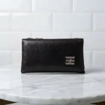 Ladies PU Leather Hand clutch Double Flap-Dark Brown - Image 6
