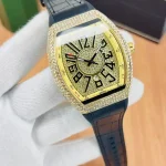 **Men’s Luxury Diamond Stone Fashion Watch | Working Date Display | Premium Textured Strap Elegant Wristwatch**