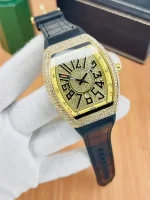 **Men’s Luxury Diamond Stone Fashion Watch | Working Date Display | Premium Textured Strap Elegant Wristwatch**