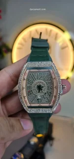 **Men’s Luxury Diamond Stone Fashion Watch | Working Date Display | Premium Textured Strap Elegant Wristwatch** - Image 6