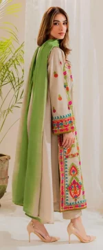 Beige Embroidered Lawn 3Pc Suit | Unstitched Eid & Ramadan Collection - Image 2