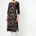 Black Lawn Floral Embroidered Kurta for Eid & Muharram | Elegant Ethnic Wear