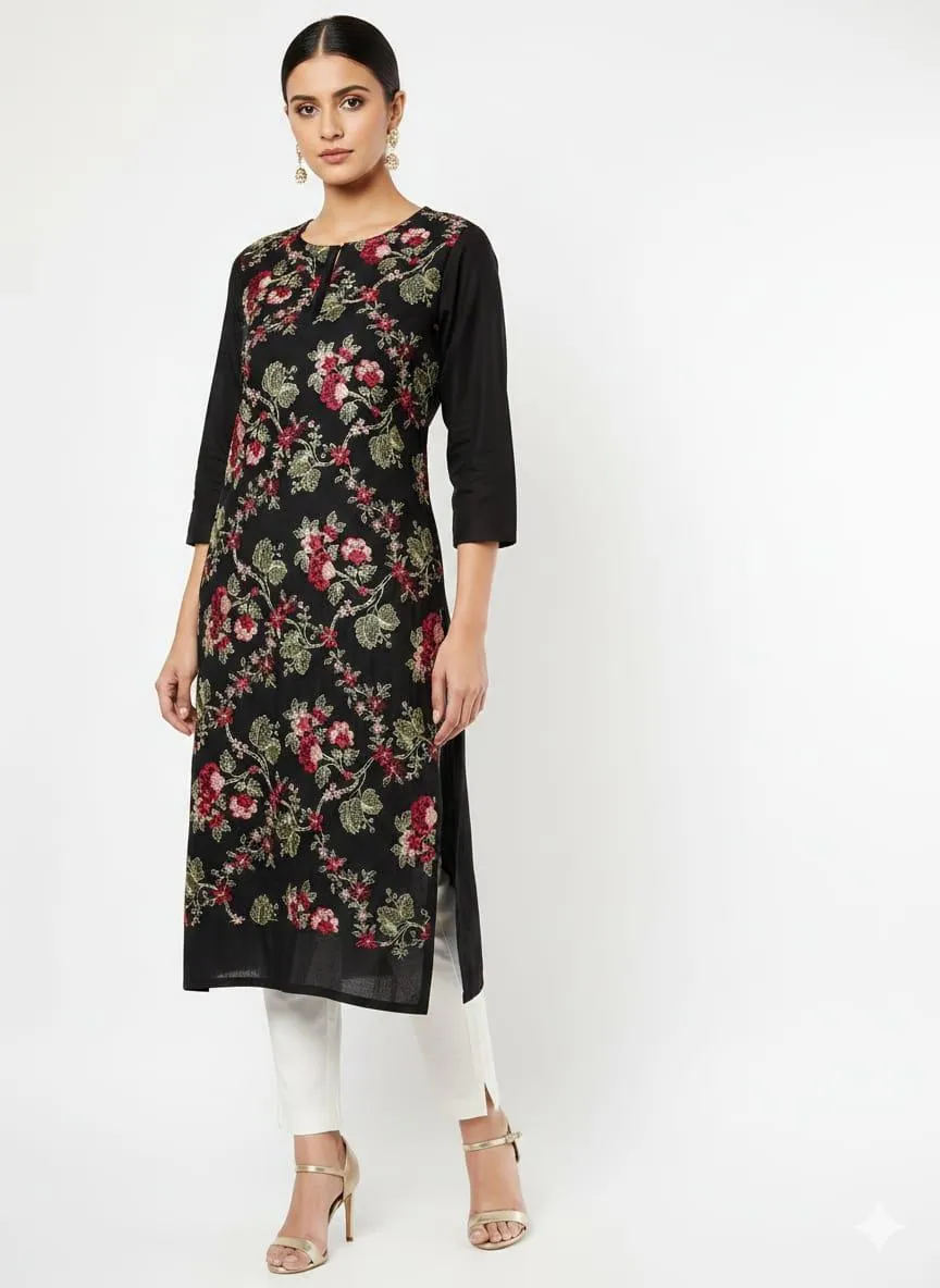 711-9-711412-product-1 Black Lawn Floral Embroidered Kurta for Eid & Muharram | Elegant Ethnic Wear - Image 1