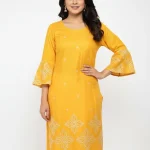 Women's Yellow Embroidered Lawn Kurta Set for Eid