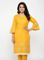 Women's Yellow Embroidered Lawn Kurta Set for Eid