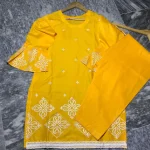 Women's Yellow Embroidered Lawn Kurta Set for Eid - Image 2