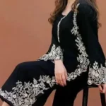 Black Embroidered Pakistani Suit | Linen Trouser & Chiffon Dupatta