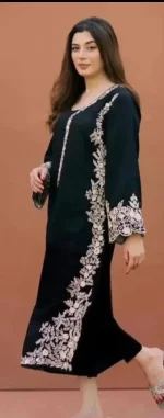 Black Embroidered Pakistani Suit | Linen Trouser & Chiffon Dupatta - Image 4