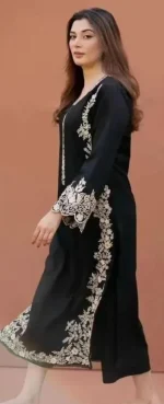 Black Embroidered Pakistani Suit | Linen Trouser & Chiffon Dupatta - Image 5