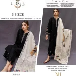 3 Piece Black Dhanak Embroidered Suit for Women | Printed Dupatta | Winter Unstitched Pakistani Dress