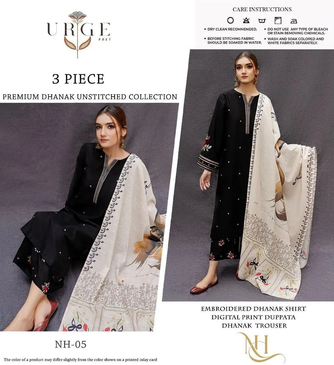 817-2-671797-product-1 3 Piece Black Dhanak Embroidered Suit for Women | Printed Dupatta | Winter Unstitched Pakistani Dress - Image 1