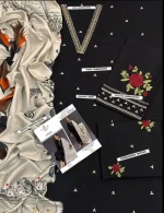 3 Piece Black Dhanak Embroidered Suit for Women | Printed Dupatta | Winter Unstitched Pakistani Dress - Image 2