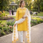 Pakistani Women’s Yellow Printed Kurta Set with White Dupatta | Ethnic Wear