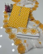 Pakistani Women’s Yellow Printed Kurta Set with White Dupatta | Ethnic Wear - Image 2