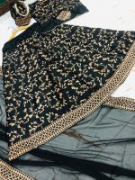 Black Embroidered Lehenga Choli Set – 4-Piece Shamoz Silk Party & Wedding Wear - Image 2