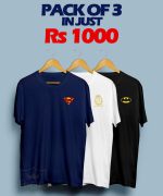 Premium Cotton Jersey T-Shirts Pack of 3 – Navy White Black Printed Pakistan