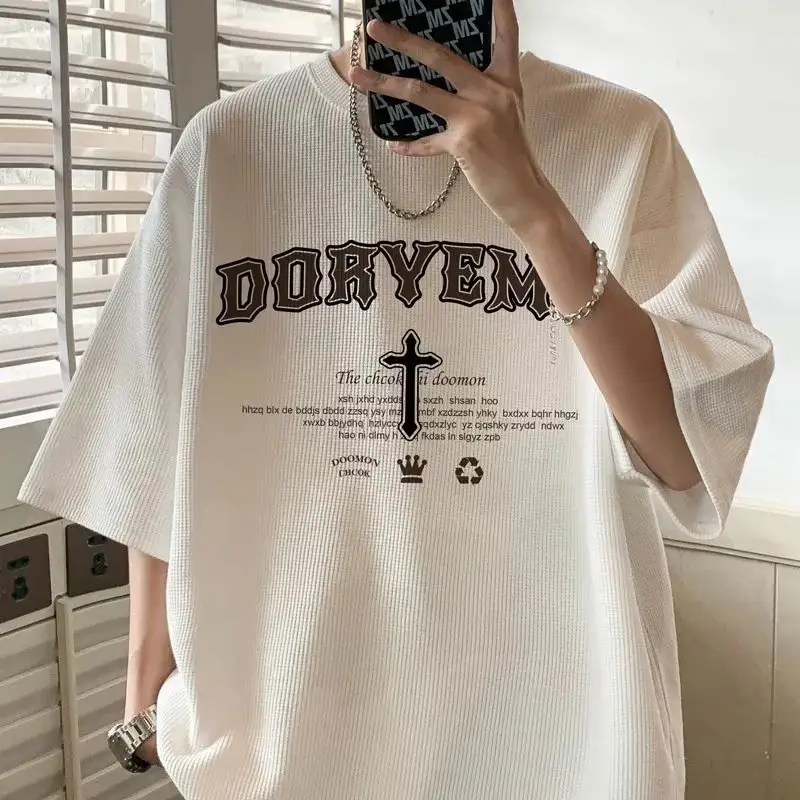 MZCHYHAM1127-media-1 Men's Waffle Textured Short Sleeve T-Shirt – White Casual Summer Style Pakistan - Image 1