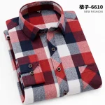 Men's Plaid Long Sleeve Casual Slim Fit Shirt – Red Plus Size Pakistan - Image 4