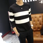 Men Striped Long Sleeve T-Shirt – Black White Round Neck Casual Wear Pakistan - Image 5