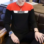 Men's Long Sleeve Fashion T-Shirt – Autumn Casual Color Block Tee in Grey & Black (Pakistan) - Image 5