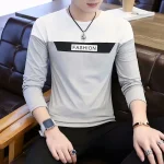 Men's Long Sleeve Fashion T-Shirt – Autumn Casual Color Block Tee in Grey & Black (Pakistan) - Image 3