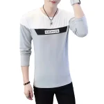 Men's Long Sleeve Fashion T-Shirt – Autumn Casual Color Block Tee in Grey & Black (Pakistan) - Image 2