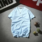 Men Linen Henley Shirt – White Summer Retro Casual Wear Pakistan - Image 3
