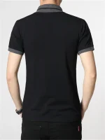 Men's Slim Fit V-Neck T-Shirt – Black Gray Buttoned Korean Style Summer Pakistan - Image 5