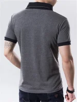 Men's Slim Fit V-Neck T-Shirt – Black Gray Buttoned Korean Style Summer Pakistan - Image 3