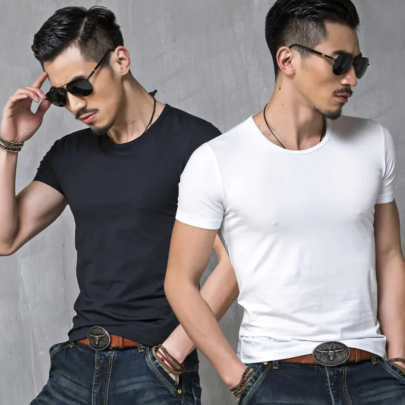 MZCHYHAM8296-media-1 Men's Premium Cotton T-Shirt – Summer Round Neck Tee in White & Black (Pakistan - Image 1