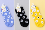 Women’s Cotton Ankle Socks – Floral Design, Blue Black & Yellow 3-Pair Pack - Image 2
