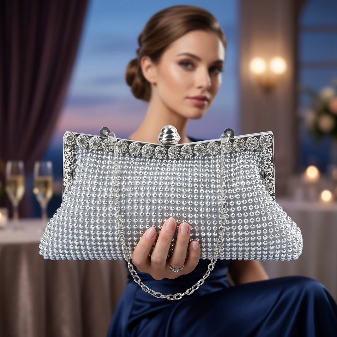 pakistan_637421 Silver Rhinestone Clutch for Women – Elegant Wedding, Party & Evening Handbag - Image 1